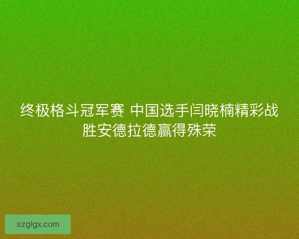 终极格斗冠军赛 中国选手闫晓楠精彩战胜安德拉德赢得殊荣